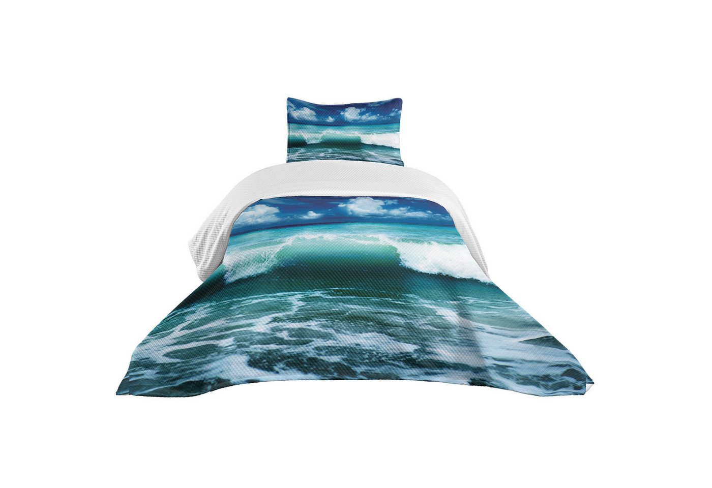 Abakuhaus Tagesdecke Set mit Kissenbezügen Waschbar, Ozean Caribbean Marine Wellen von Abakuhaus