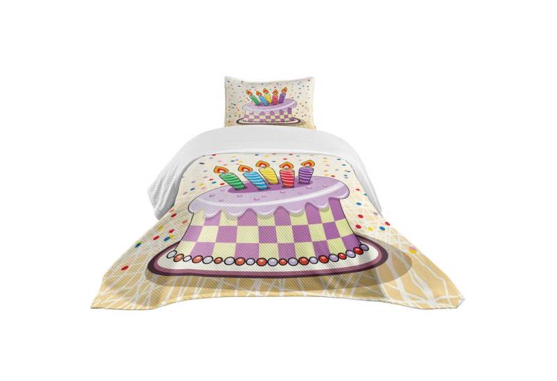 Abakuhaus Tagesdecke Set mit Kissenbezügen Waschbar, Retro Kuchen Kerzen Dots Sterne von Abakuhaus