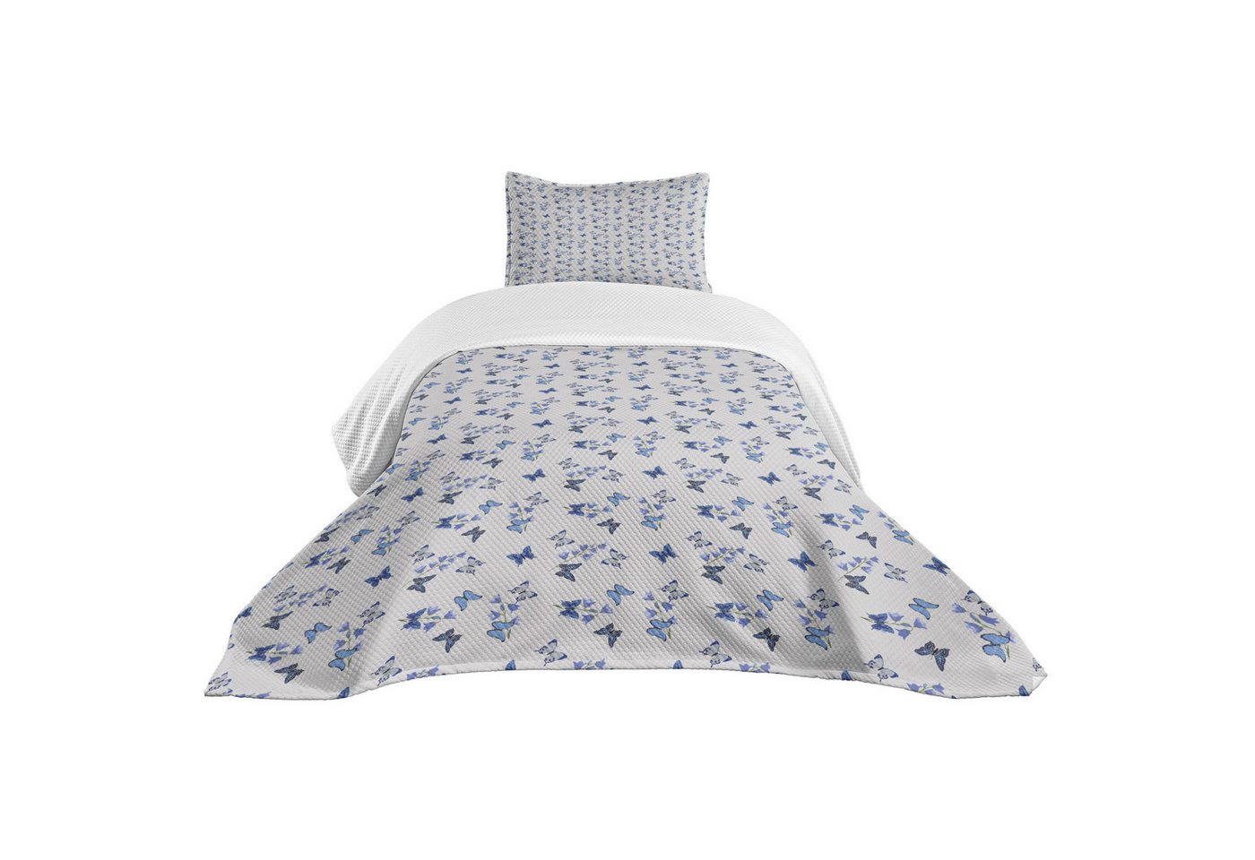 Abakuhaus Tagesdecke Set mit Kissenbezügen Waschbar, Schmetterling Bluebell Blumen Moths von Abakuhaus