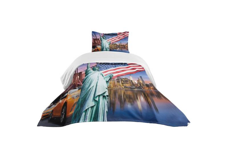 Abakuhaus Tagesdecke Set mit Kissenbezügen Waschbar, Vereinigte Staaten USA Touristic Konzept von Abakuhaus