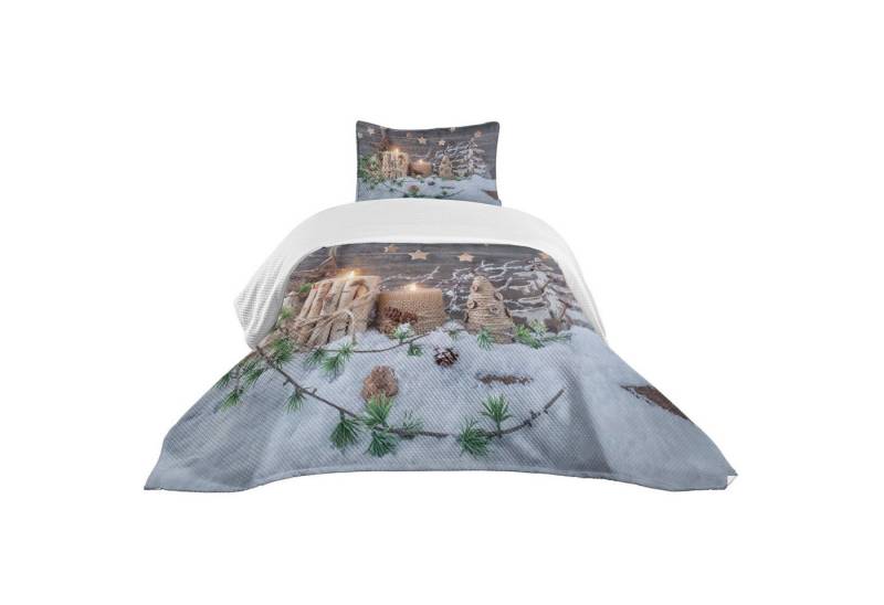 Abakuhaus Tagesdecke Set mit Kissenbezügen Waschbar, Weihnachten Kerzen mit Laternen von Abakuhaus
