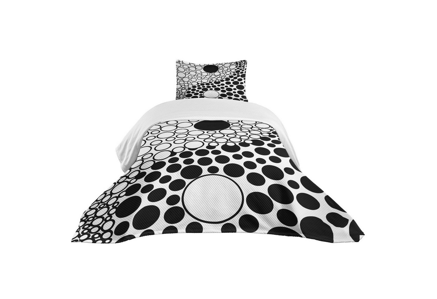 Abakuhaus Tagesdecke Set mit Kissenbezügen Waschbar, Yin-Yang Abstrakte Retro Dots von Abakuhaus