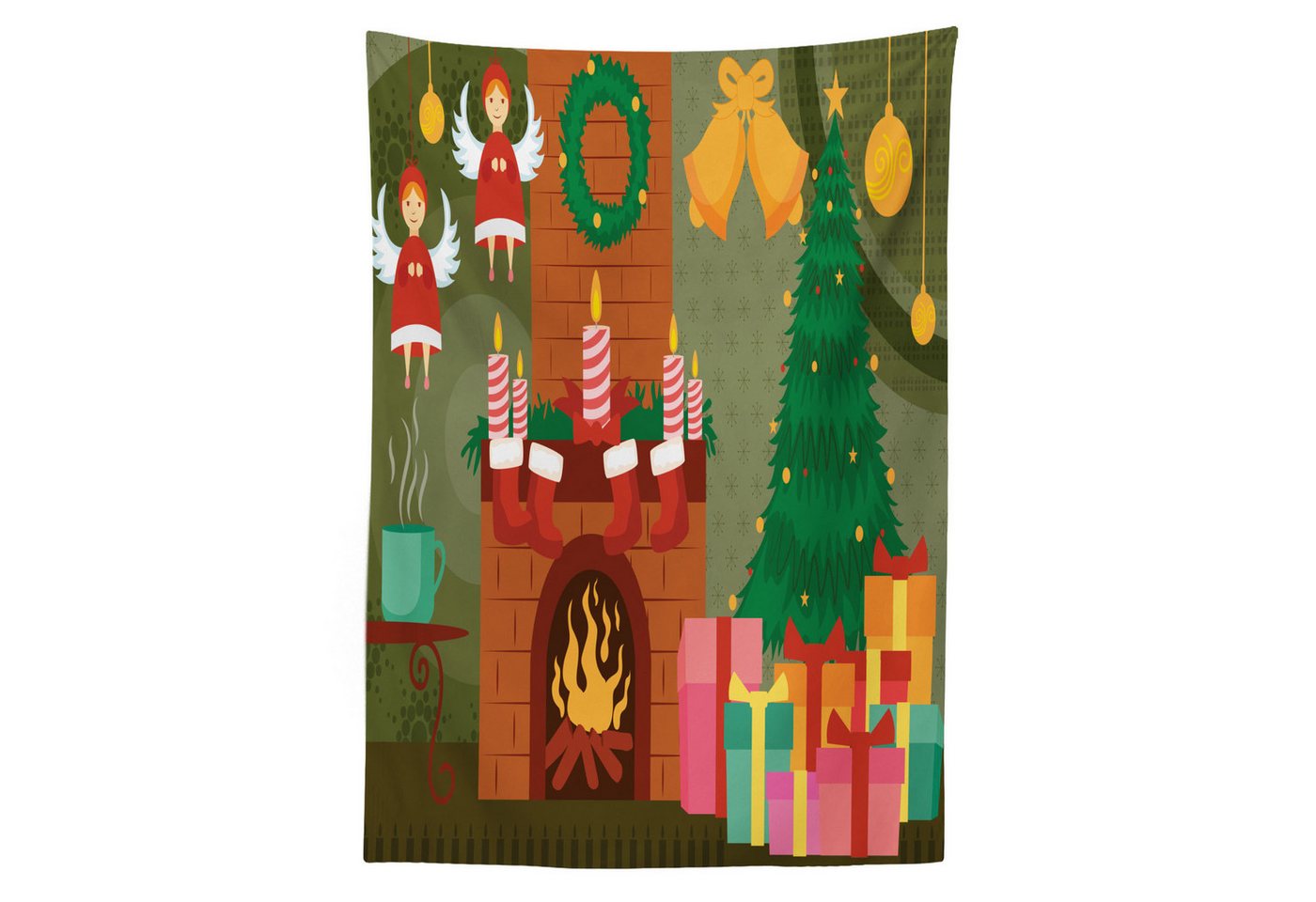 Abakuhaus Tischdecke Farbfest Waschbar Für den Außen Bereich geeignet Klare Farben, Kamin Cartoon Christmas Night Abakuhaus Tischdecke Farbfest Waschbar Für den Außen Bereich geeignet Klare Farben, Kamin Cartoon Christmas Night von Abakuhaus