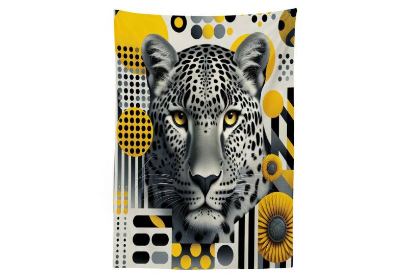 Abakuhaus Tischdecke Farbfest Waschbar Für den Außen Bereich geeignet Klare Farben, Leopard Mid-Century Modern Wilde Katze von Abakuhaus