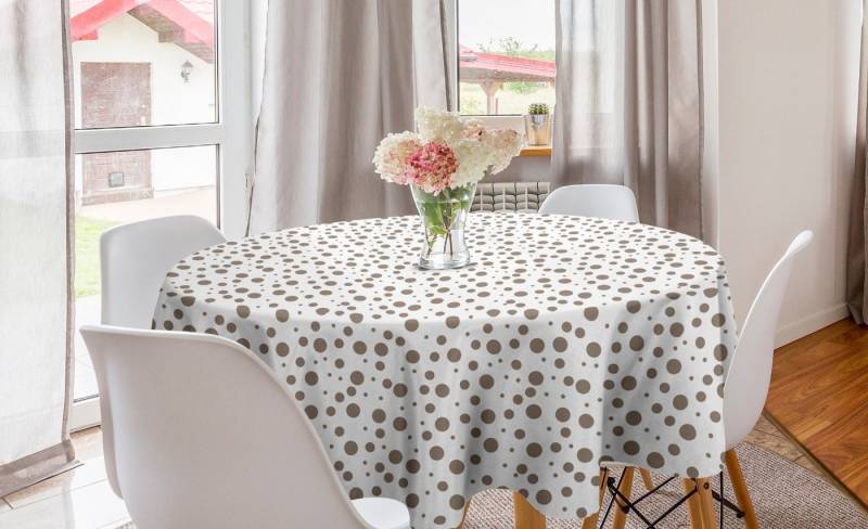 Abakuhaus Tischdecke Kreis Tischdecke Abdeckung für Esszimmer Küche Dekoration, Braun Großer kleiner Tropfen Spots von Abakuhaus