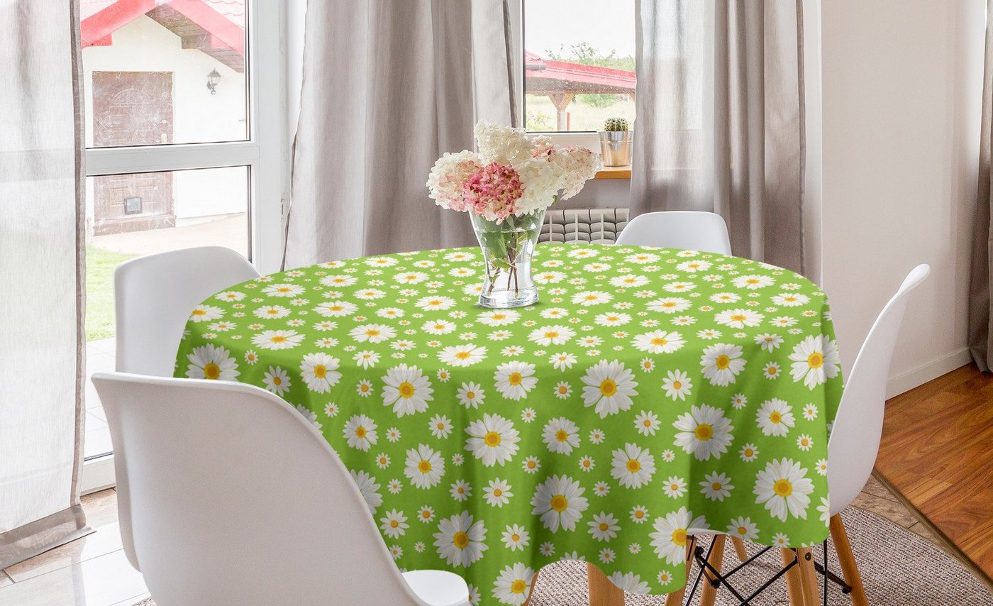 Abakuhaus Tischdecke Kreis Tischdecke Abdeckung für Esszimmer Küche Dekoration, Gänseblümchen Kamille Bloom auf Hellgrün von Abakuhaus