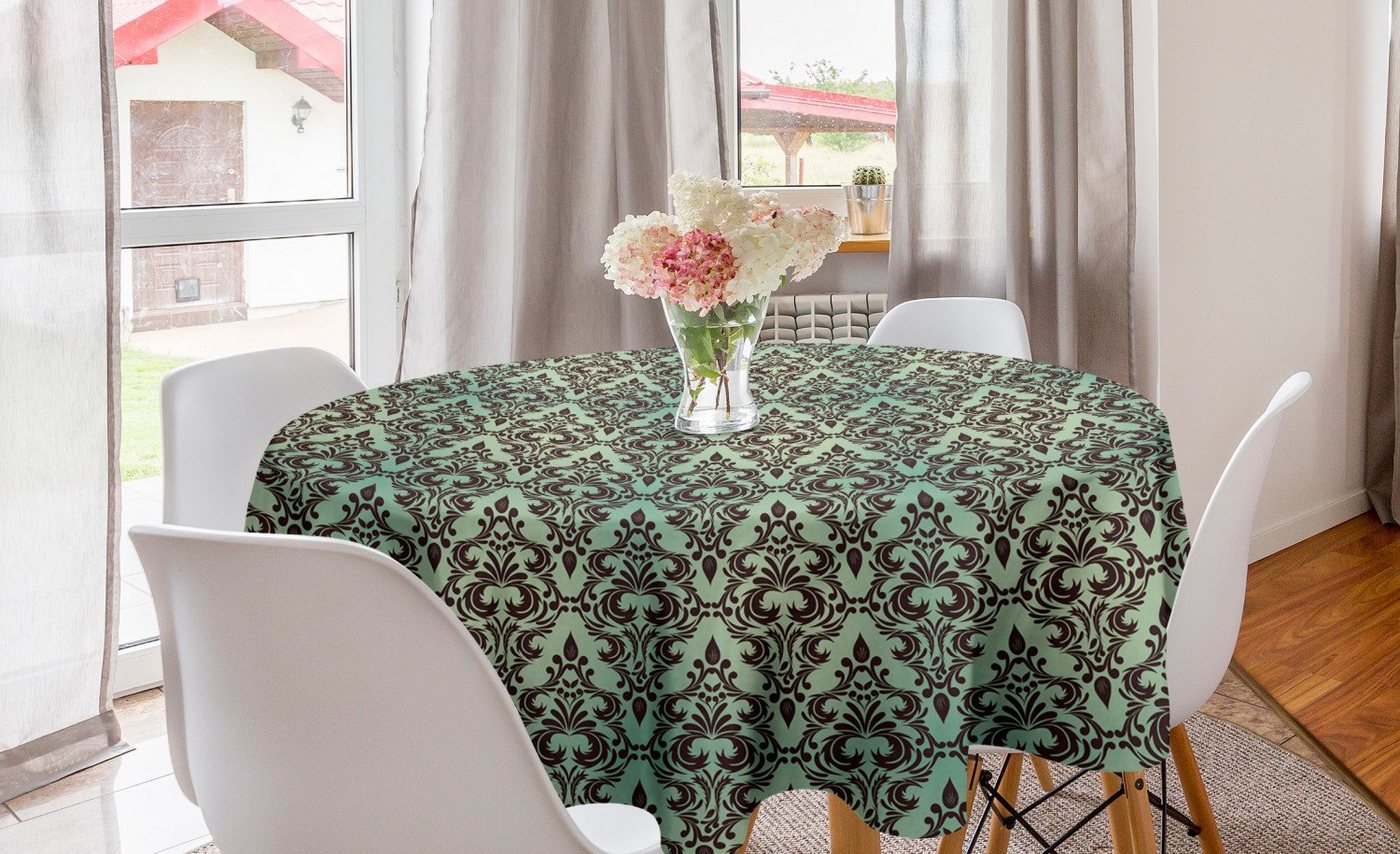 Abakuhaus Tischdecke Kreis Tischdecke Abdeckung für Esszimmer Küche Dekoration, Mint und Brown Barock Floral von Abakuhaus