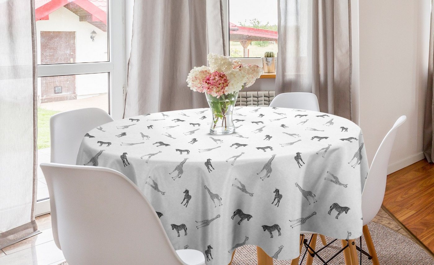 Abakuhaus Tischdecke Kreis Tischdecke Abdeckung für Esszimmer Küche Dekoration, Tier Adult Zebra Giraffe und CUB von Abakuhaus