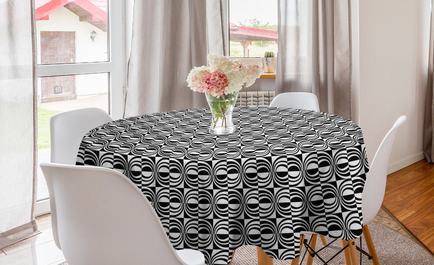Abakuhaus Tischdecke Kreis Tischdecke Abdeckung für Esszimmer Küche Dekoration, zeitgenössisch Checkered Kurvige von Abakuhaus