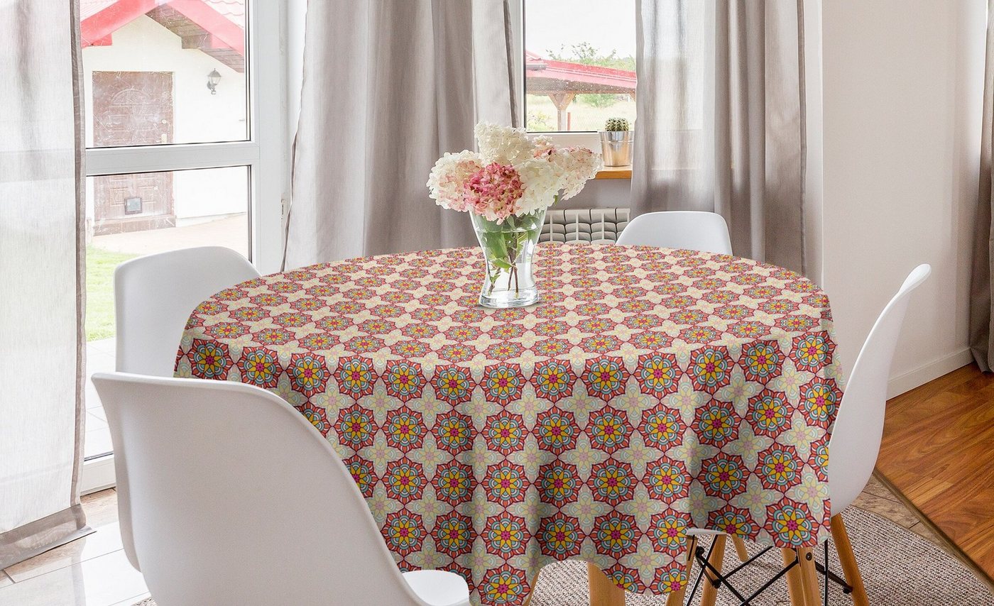 Abakuhaus Tischdecke Kreis Tischdecke Abdeckung für Esszimmer Küche Dekoration, Ethnisch Mosaik Aufwändige Blüten von Abakuhaus