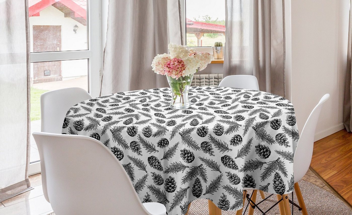 Abakuhaus Tischdecke Kreis Tischdecke Abdeckung für Esszimmer Küche Dekoration, Immergrün Monochrome Tannenzapfen von Abakuhaus