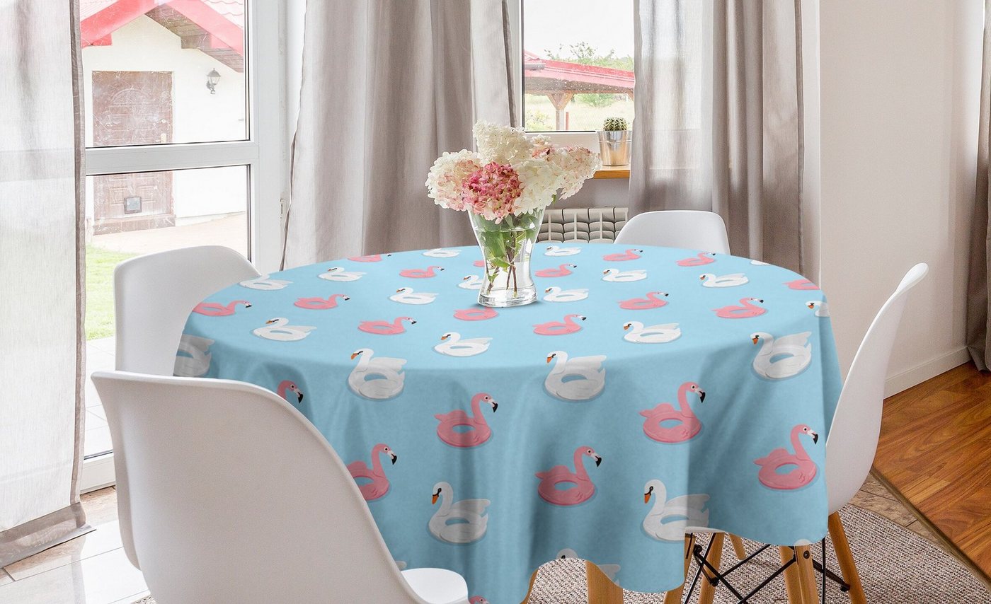 Abakuhaus Tischdecke Kreis Tischdecke Abdeckung für Esszimmer Küche Dekoration, Pool-Party Flamingo und Swan Floats von Abakuhaus