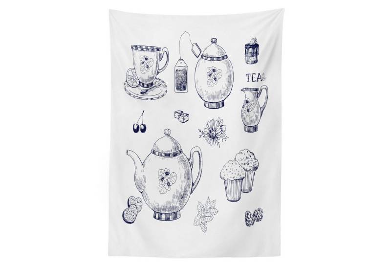 Abakuhaus Tischdecke Farbfest Waschbar Für den Außen Bereich geeignet Klare Farben, Blau und weiß Teekannen und Tassen von Abakuhaus