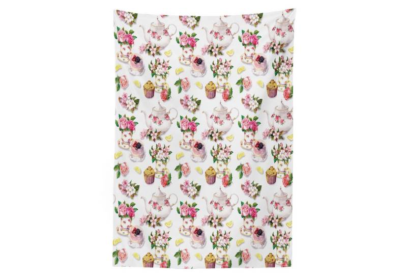 Abakuhaus Tischdecke Farbfest Waschbar Für den Außen Bereich geeignet Klare Farben, Jahrgang Bunte Retro Teekannen von Abakuhaus