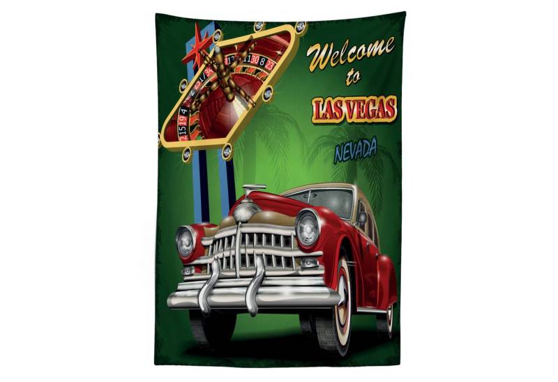 Abakuhaus Tischdecke Farbfest Waschbar Für den Außen Bereich geeignet Klare Farben, Las Vegas Retro Car Roulette-Tisch von Abakuhaus