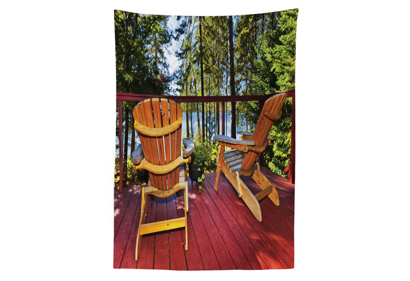 Abakuhaus Tischdecke Farbfest Waschbar Für den Außen Bereich geeignet Klare Farben, Wald Adirondack Stühle auf Veranda Abakuhaus Tischdecke Farbfest Waschbar Für den Außen Bereich geeignet Klare Farben, Wald Adirondack Stühle auf Veranda von Abakuhaus