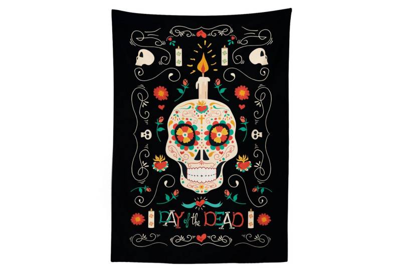 Abakuhaus Tischdecke Farbfest Waschbar Für den Außen Bereich geeignet Klare Farben, Zuckerschädel Calavera und Kerze von Abakuhaus