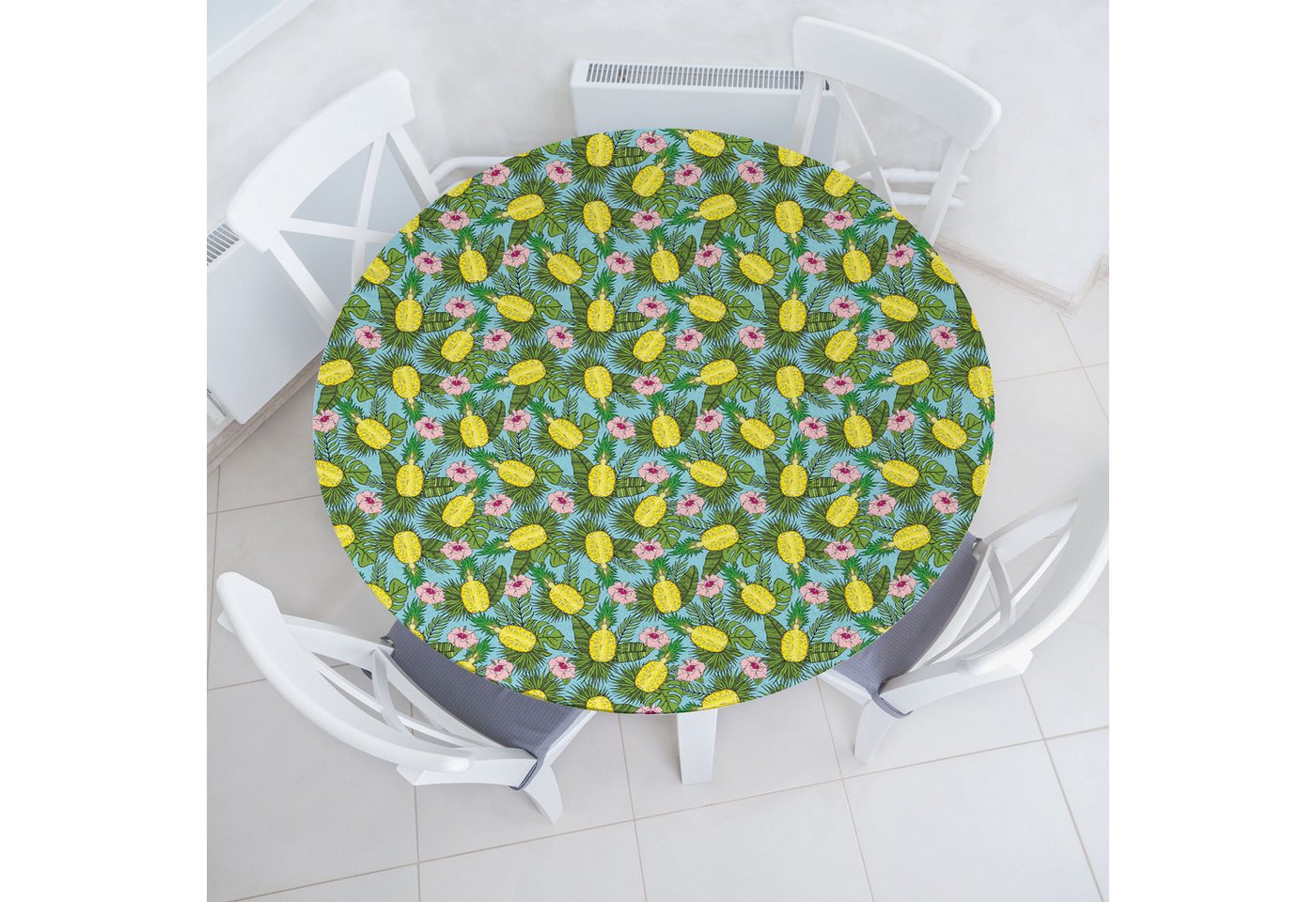 Abakuhaus Tischdecke Rundum-elastische Stofftischdecke, Ananas Hawaii-Natur Hibiscus von Abakuhaus