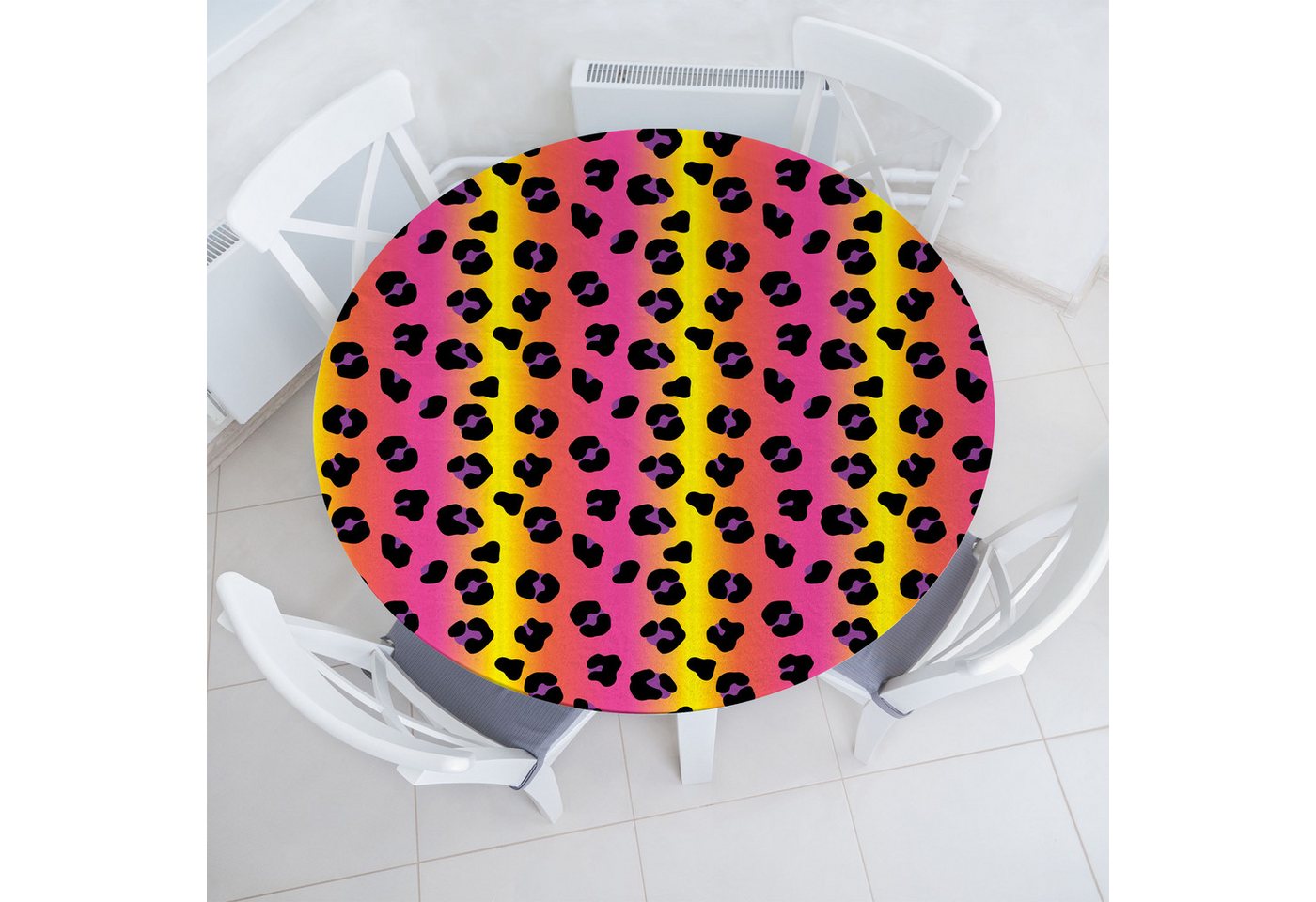 Abakuhaus Tischdecke Rundum-elastische Stofftischdecke, Animal-Print Bunte Leopard Spots Abakuhaus Tischdecke Rundum-elastische Stofftischdecke, Animal-Print Bunte Leopard Spots von Abakuhaus