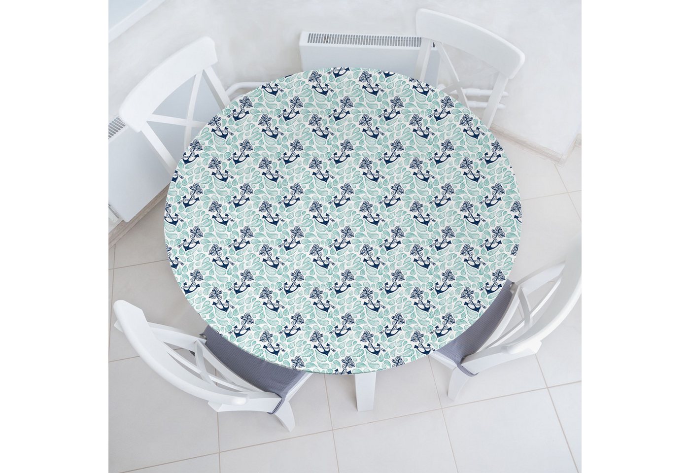 Abakuhaus Tischdecke Rundum-elastische Stofftischdecke, Anker Ozean-Tropfen-Navy Seil von Abakuhaus