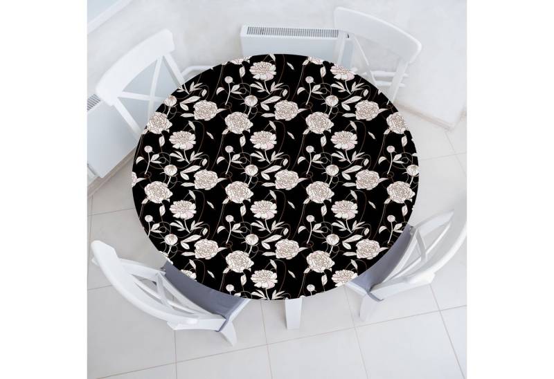 Abakuhaus Tischdecke Rundum-elastische Stofftischdecke, Blume Botanik Pfingstrosen Illustration Abakuhaus Tischdecke Rundum-elastische Stofftischdecke, Blume Botanik Pfingstrosen Illustration von Abakuhaus