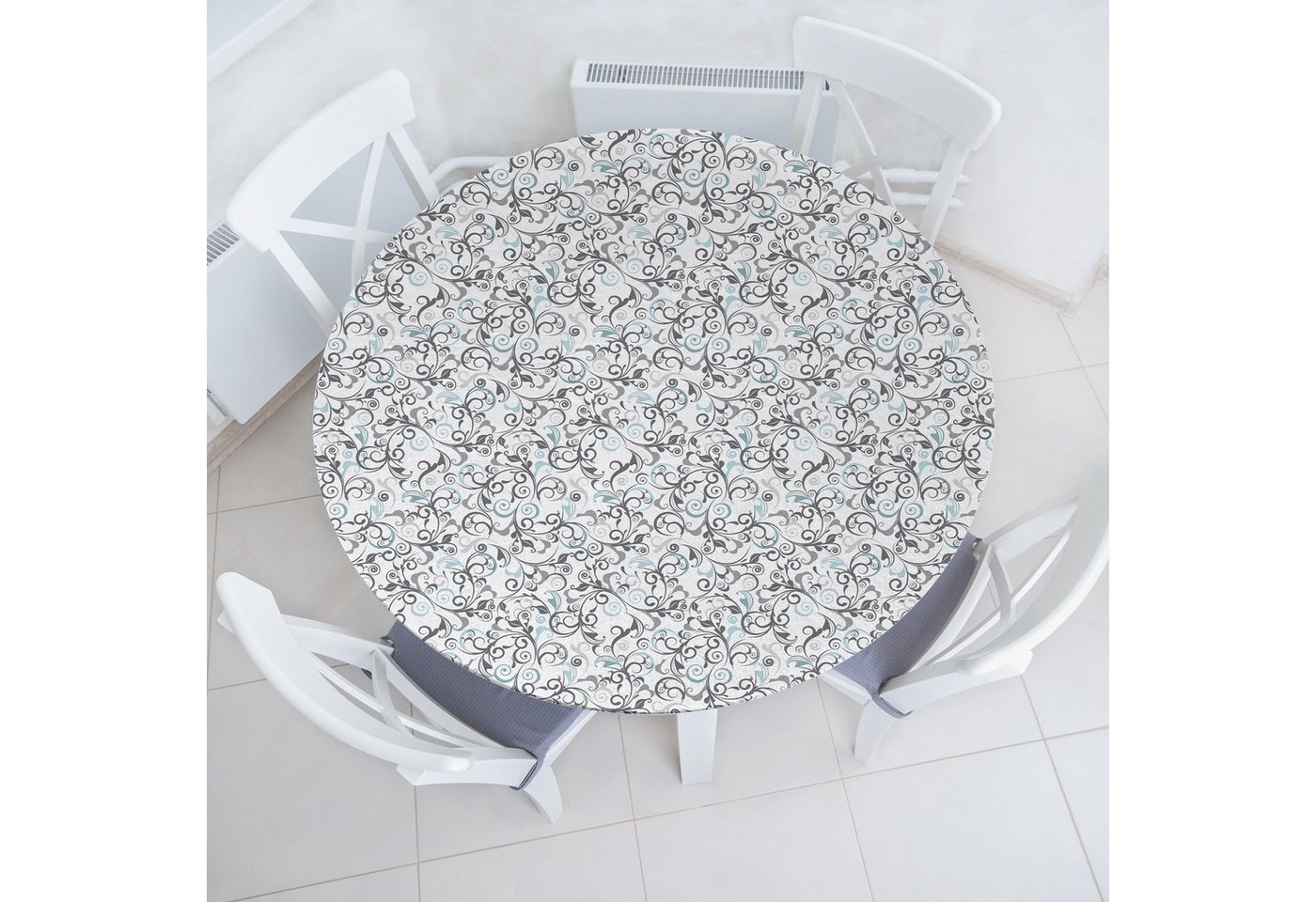 Abakuhaus Tischdecke Rundum-elastische Stofftischdecke, Blumen Damast Antike Curls von Abakuhaus