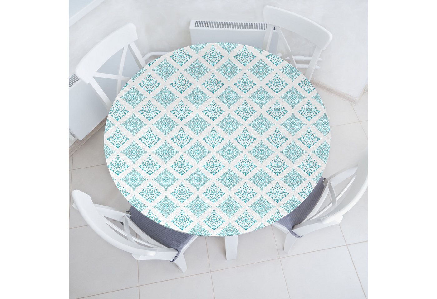 Abakuhaus Tischdecke Rundum-elastische Stofftischdecke, Blumen Modernes Damast-Art-Motiv von Abakuhaus