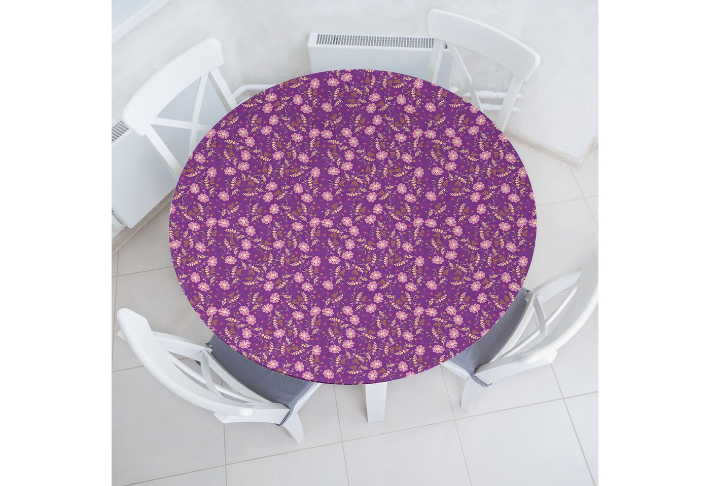 Abakuhaus Tischdecke Rundum-elastische Stofftischdecke, Blumen Romantisches Muster Natur von Abakuhaus