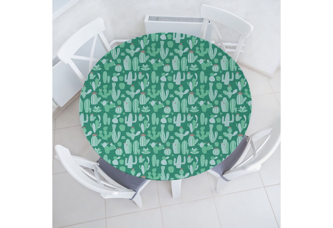 Abakuhaus Tischdecke Rundum-elastische Stofftischdecke, Blumen Sukkulente und Kakteen Kunst von Abakuhaus