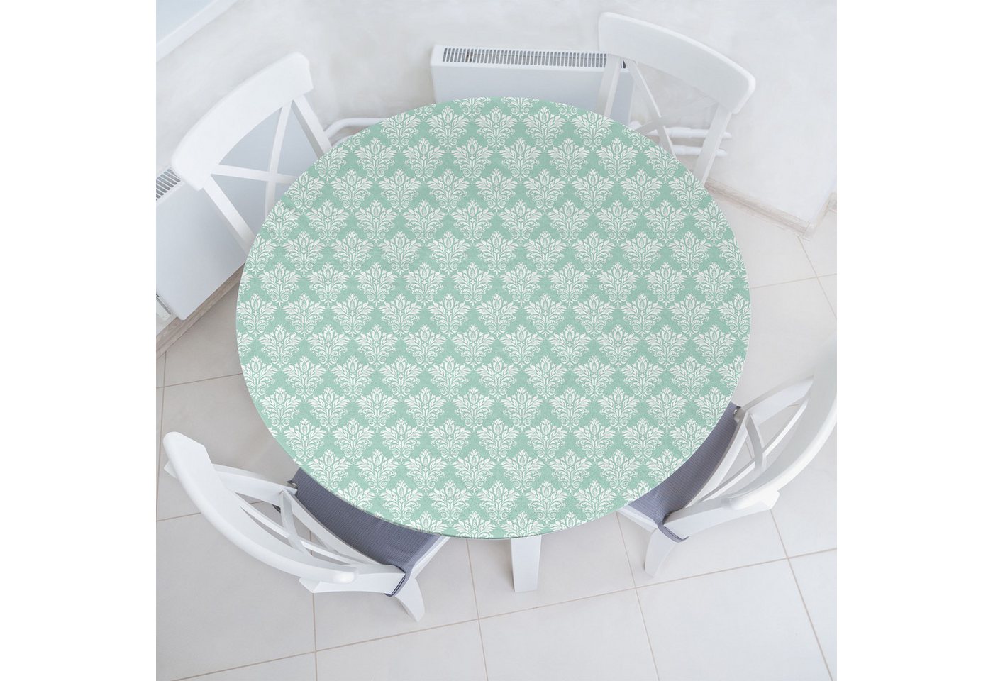 Abakuhaus Tischdecke Rundum-elastische Stofftischdecke, Damast Floral Barock-Illustration von Abakuhaus