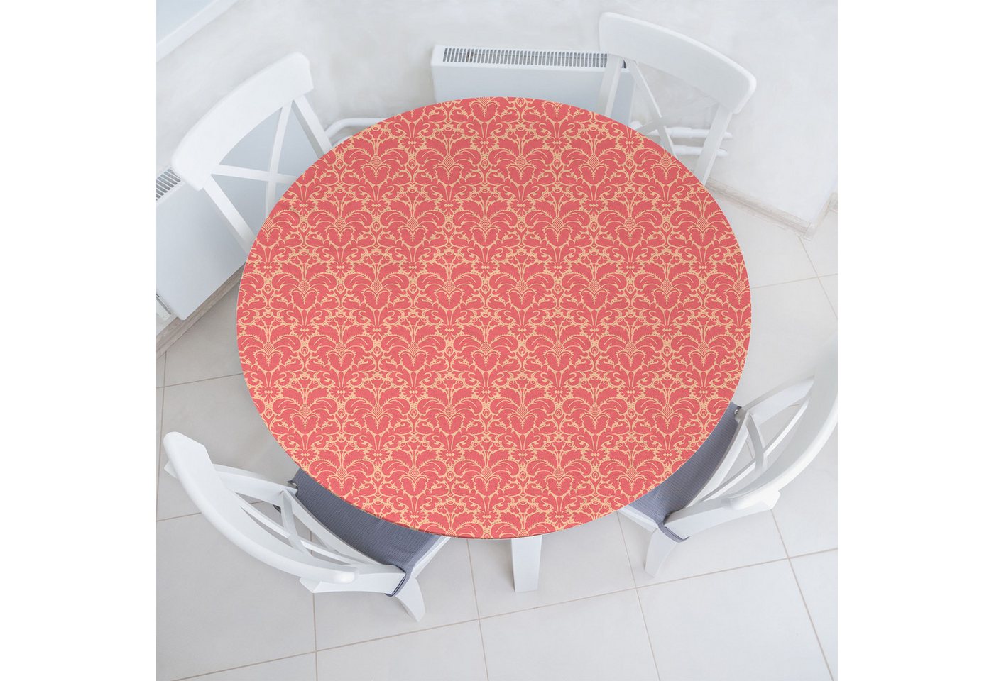 Abakuhaus Tischdecke Rundum-elastische Stofftischdecke, Damast Monochrome Blumen Ornamente von Abakuhaus