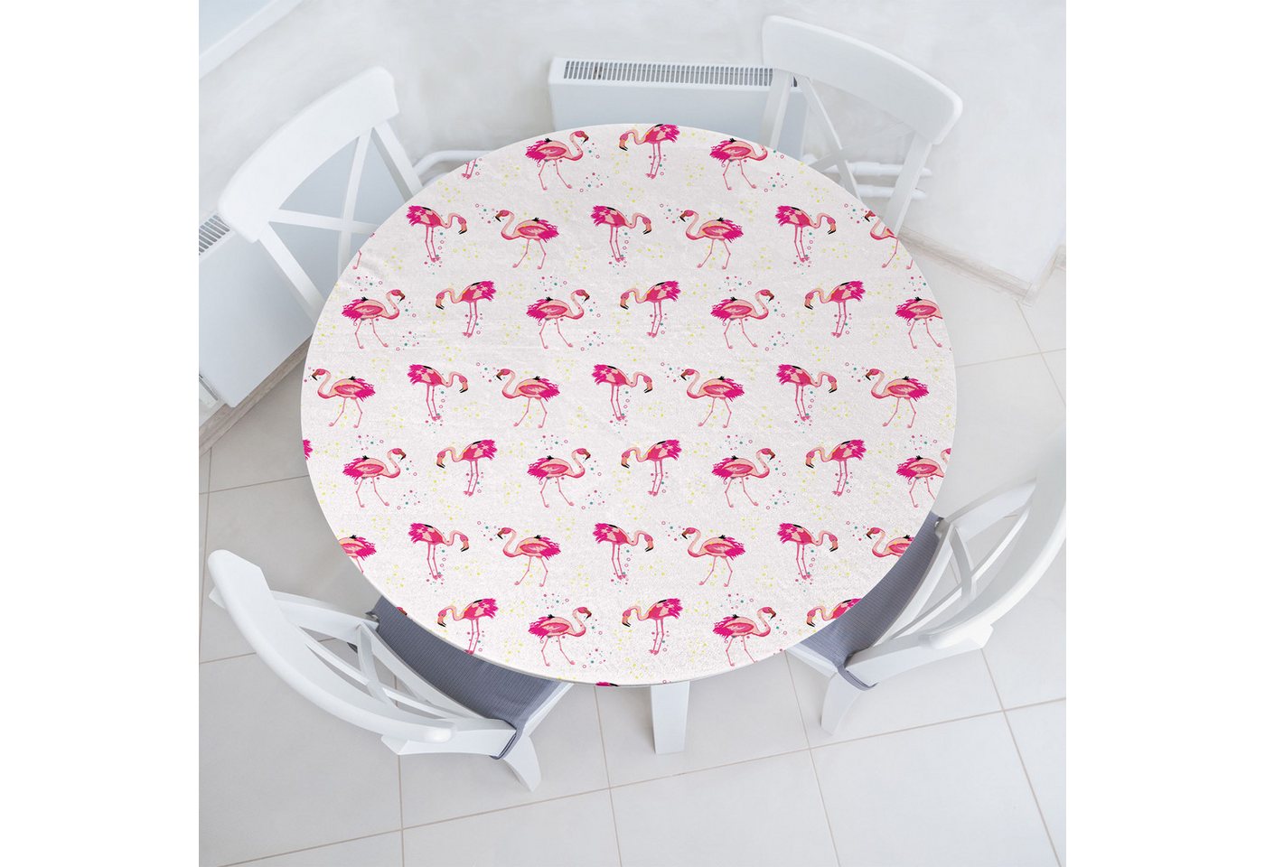 Abakuhaus Tischdecke Rundum-elastische Stofftischdecke, Flamingo Tropic Vögel und Spots Abakuhaus Tischdecke Rundum-elastische Stofftischdecke, Flamingo Tropic Vögel und Spots von Abakuhaus