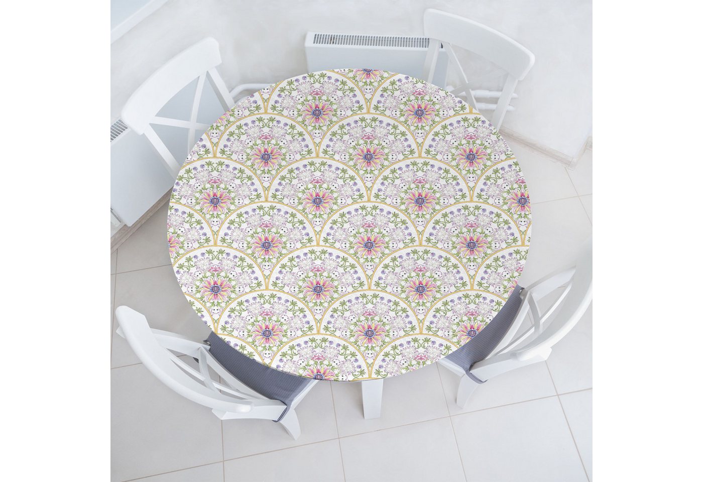 Abakuhaus Tischdecke Rundum-elastische Stofftischdecke, Floral Asiatische Blumen Illustration Abakuhaus Tischdecke Rundum-elastische Stofftischdecke, Floral Asiatische Blumen Illustration von Abakuhaus