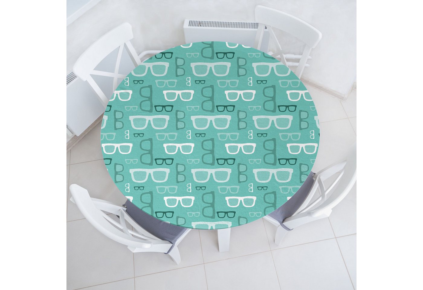 Abakuhaus Tischdecke Rundum-elastische Stofftischdecke, Geek Silhouette Doodle Gläser Abakuhaus Tischdecke Rundum-elastische Stofftischdecke, Geek Silhouette Doodle Gläser von Abakuhaus