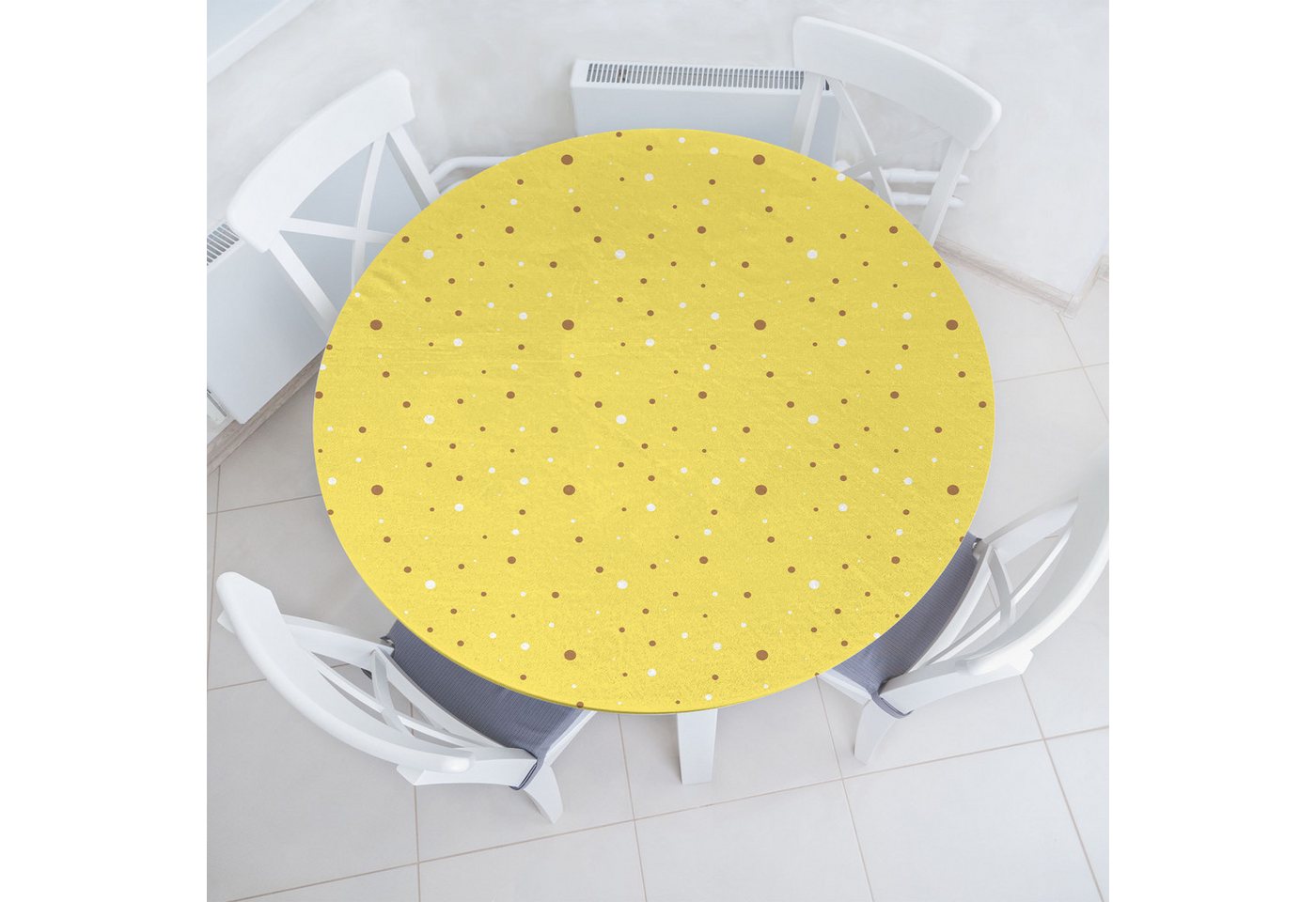 Abakuhaus Tischdecke Rundum-elastische Stofftischdecke, Gelbe Punkte Groß oder klein Spots Abakuhaus Tischdecke Rundum-elastische Stofftischdecke, Gelbe Punkte Groß oder klein Spots von Abakuhaus
