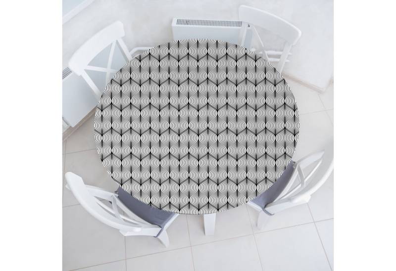 Abakuhaus Tischdecke Rundum-elastische Stofftischdecke, Geometrisch Abstrakte Fliese gewellte Linien von Abakuhaus
