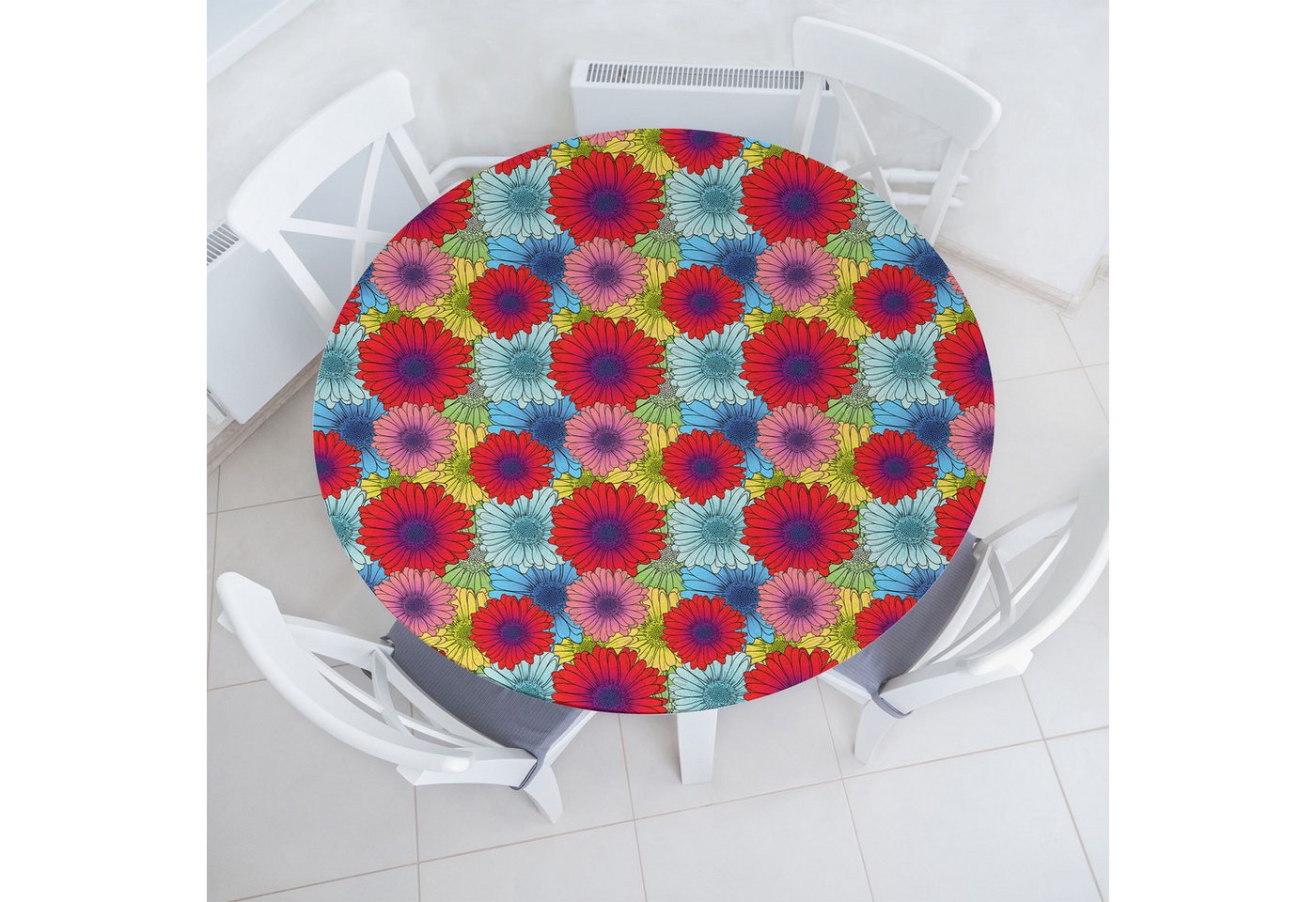 Abakuhaus Tischdecke Rundum-elastische Stofftischdecke, Gerbera Natur Bunten Blumen von Abakuhaus