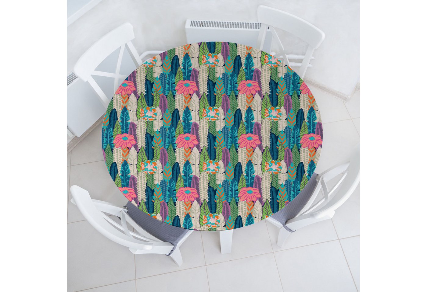Abakuhaus Tischdecke Rundum-elastische Stofftischdecke, Kaktus Pastell Sukkulente Blumen von Abakuhaus