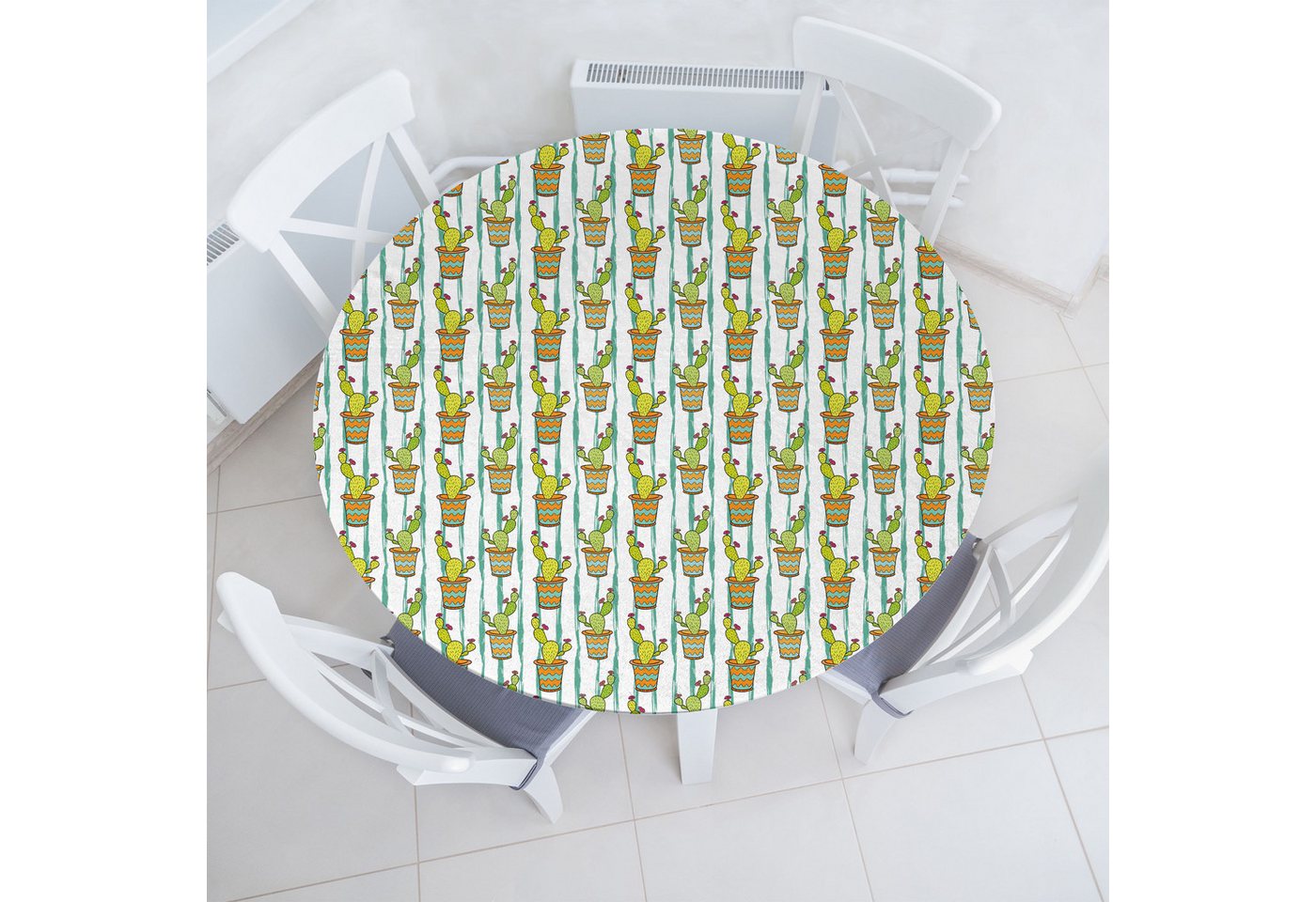 Abakuhaus Tischdecke Rundum-elastische Stofftischdecke, Kaktus Vertikale Linien Blumen von Abakuhaus