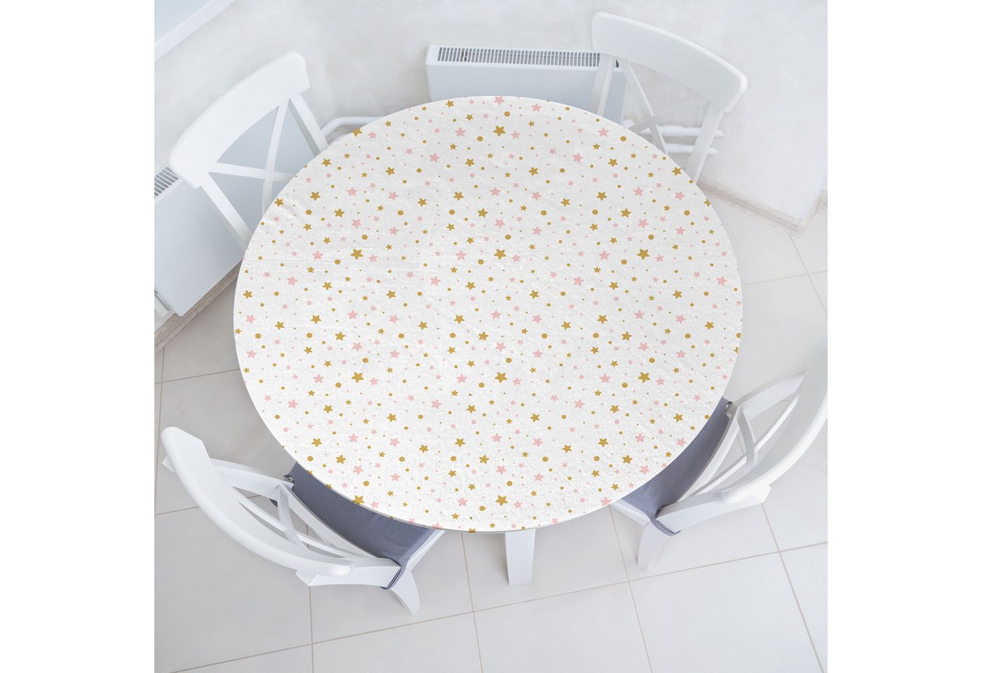 Abakuhaus Tischdecke Rundum-elastische Stofftischdecke, Karikatur Sky Sterne Kreise Spots Abakuhaus Tischdecke Rundum-elastische Stofftischdecke, Karikatur Sky Sterne Kreise Spots von Abakuhaus