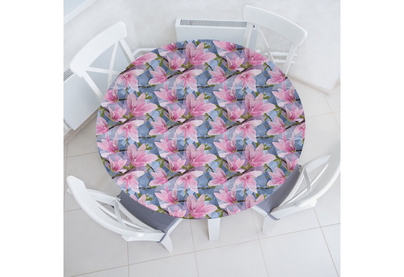 Abakuhaus Tischdecke Rundum-elastische Stofftischdecke, Magnolie Low Poly Nature Scene Abakuhaus Tischdecke Rundum-elastische Stofftischdecke, Magnolie Low Poly Nature Scene von Abakuhaus