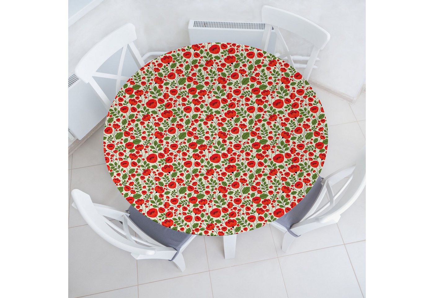 Abakuhaus Tischdecke Rundum-elastische Stofftischdecke, Mohn Natur Retro Arrangement von Abakuhaus