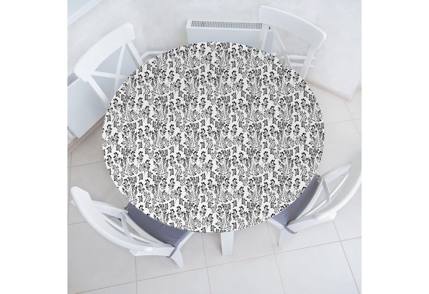Abakuhaus Tischdecke Rundum-elastische Stofftischdecke, Natur Abstrakt Achromatic Bäume von Abakuhaus