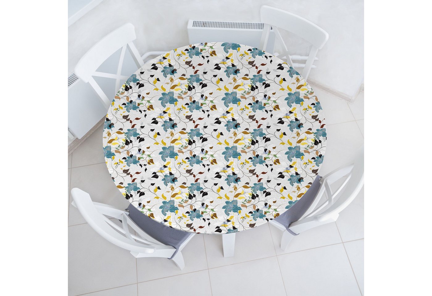 Abakuhaus Tischdecke Rundum-elastische Stofftischdecke, Natur Bunte Blumen-Blatt von Abakuhaus