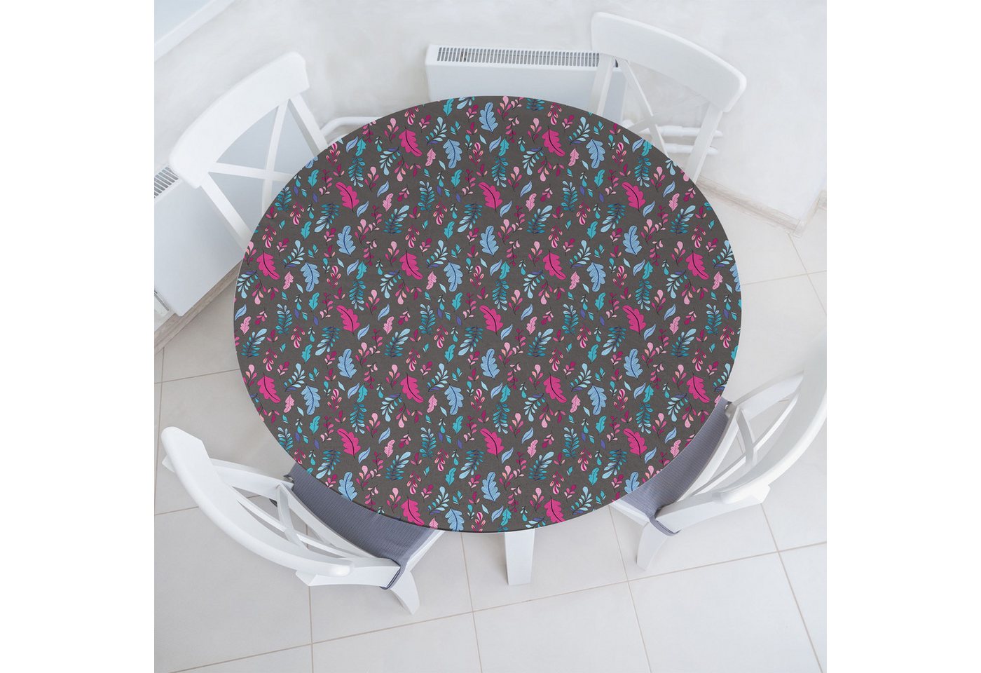 Abakuhaus Tischdecke Rundum-elastische Stofftischdecke, Natur Ornamentalen Blätter Pflanzen von Abakuhaus