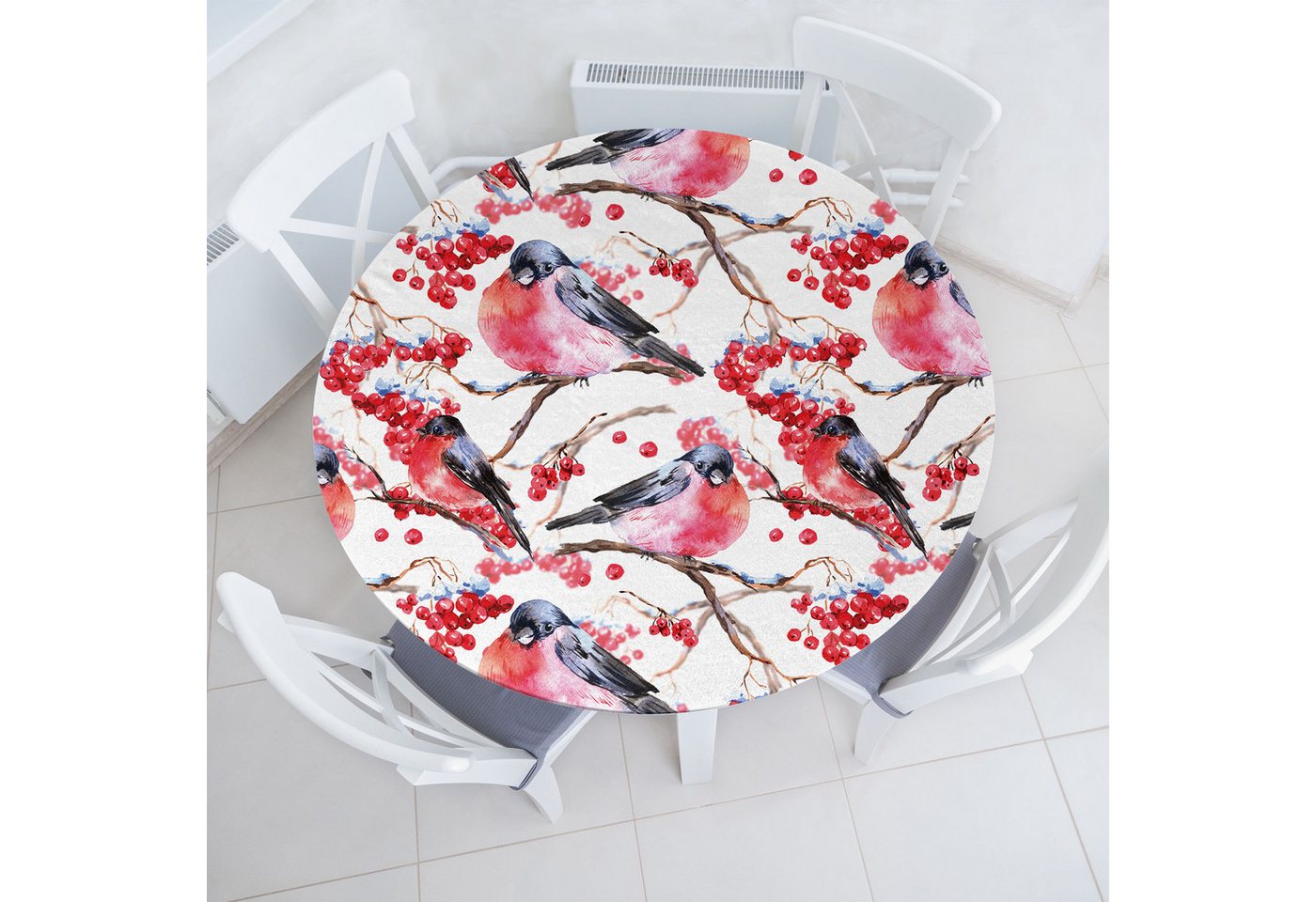 Abakuhaus Tischdecke Rundum-elastische Stofftischdecke, Natur Vögel Zweige Beeren von Abakuhaus