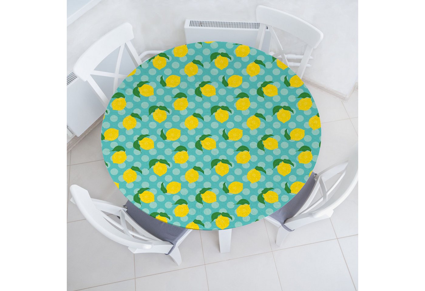 Abakuhaus Tischdecke Rundum-elastische Stofftischdecke, Obst Zitronen Citrus Tupfen Kunst von Abakuhaus