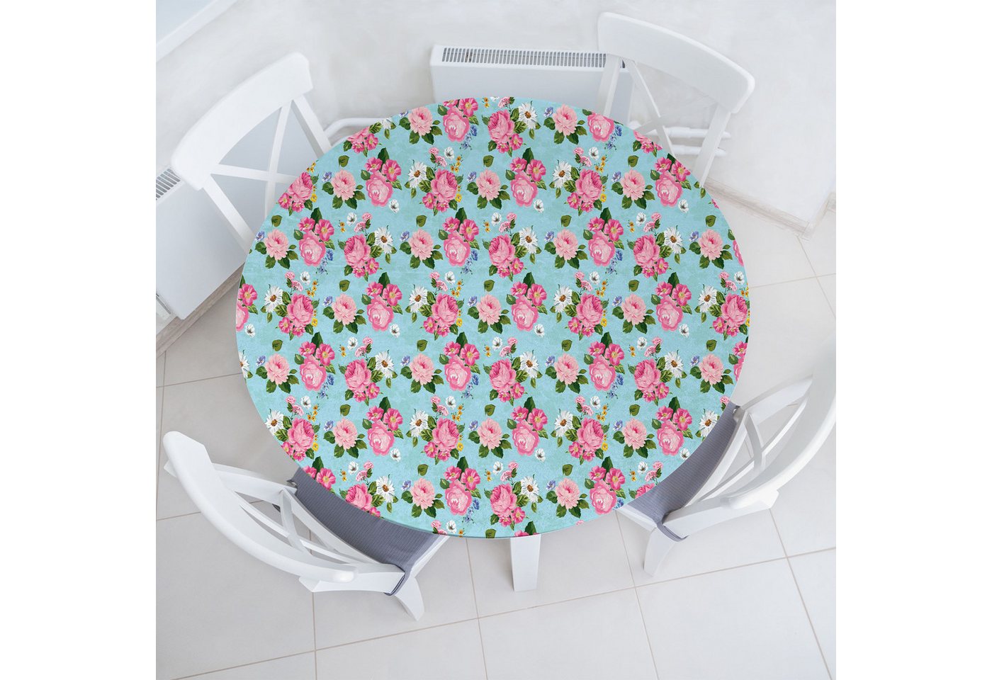 Abakuhaus Tischdecke Rundum-elastische Stofftischdecke, Pfingstrose Bunte Blumen Blumenstrauß Kunst von Abakuhaus