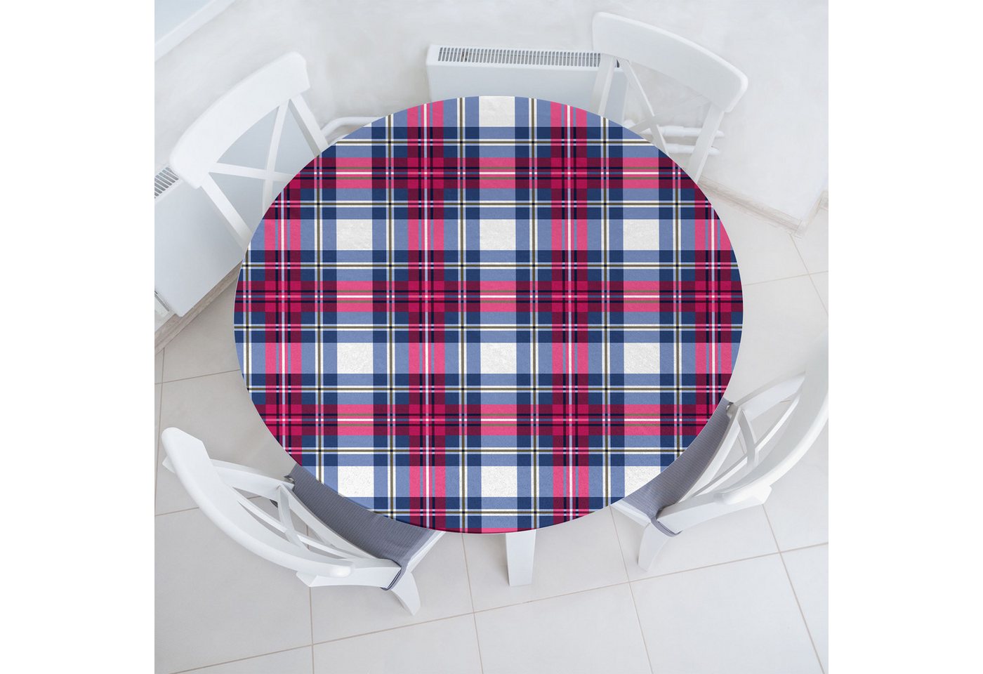 Abakuhaus Tischdecke Rundum-elastische Stofftischdecke, Plaid Rosa und blaue Tartan von Abakuhaus