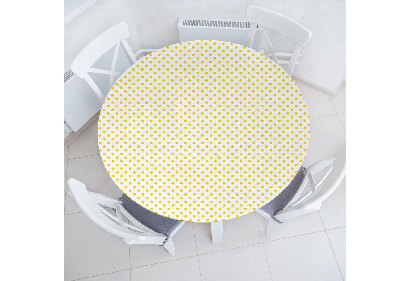 Abakuhaus Tischdecke Rundum-elastische Stofftischdecke, Retro Picknick Yellow Spots Abakuhaus Tischdecke Rundum-elastische Stofftischdecke, Retro Picknick Yellow Spots von Abakuhaus
